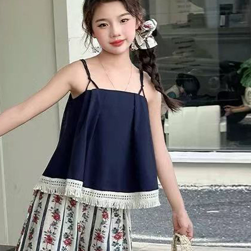 Girls Shoulder Straps Pure Cotton Top With Palazzos