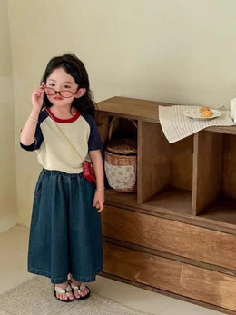 Girls Colourblocked Pure Cotton T-shirt With Palazzos