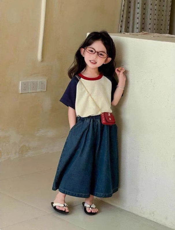 Girls Colourblocked Pure Cotton T-shirt With Palazzos