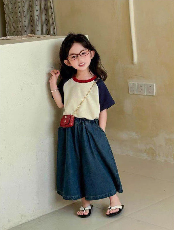 Girls Colourblocked Pure Cotton T-shirt With Palazzos