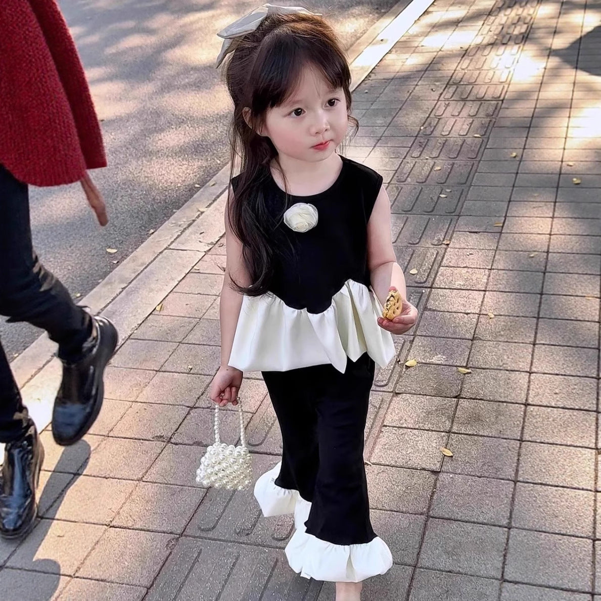 Girls Round Neck Pure Cotton Top With Trousers