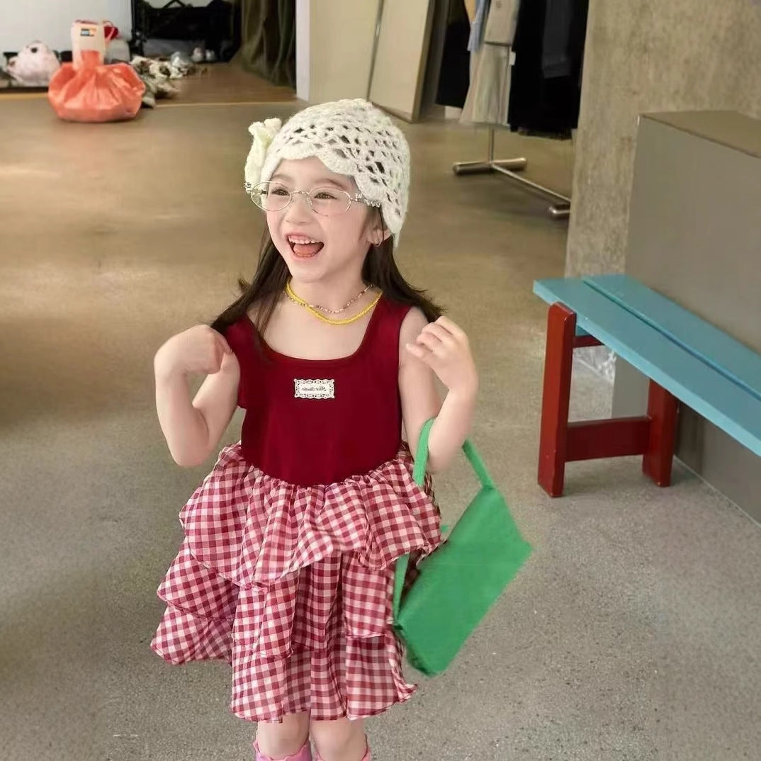 Girls Checked Cotton A-Line Dress