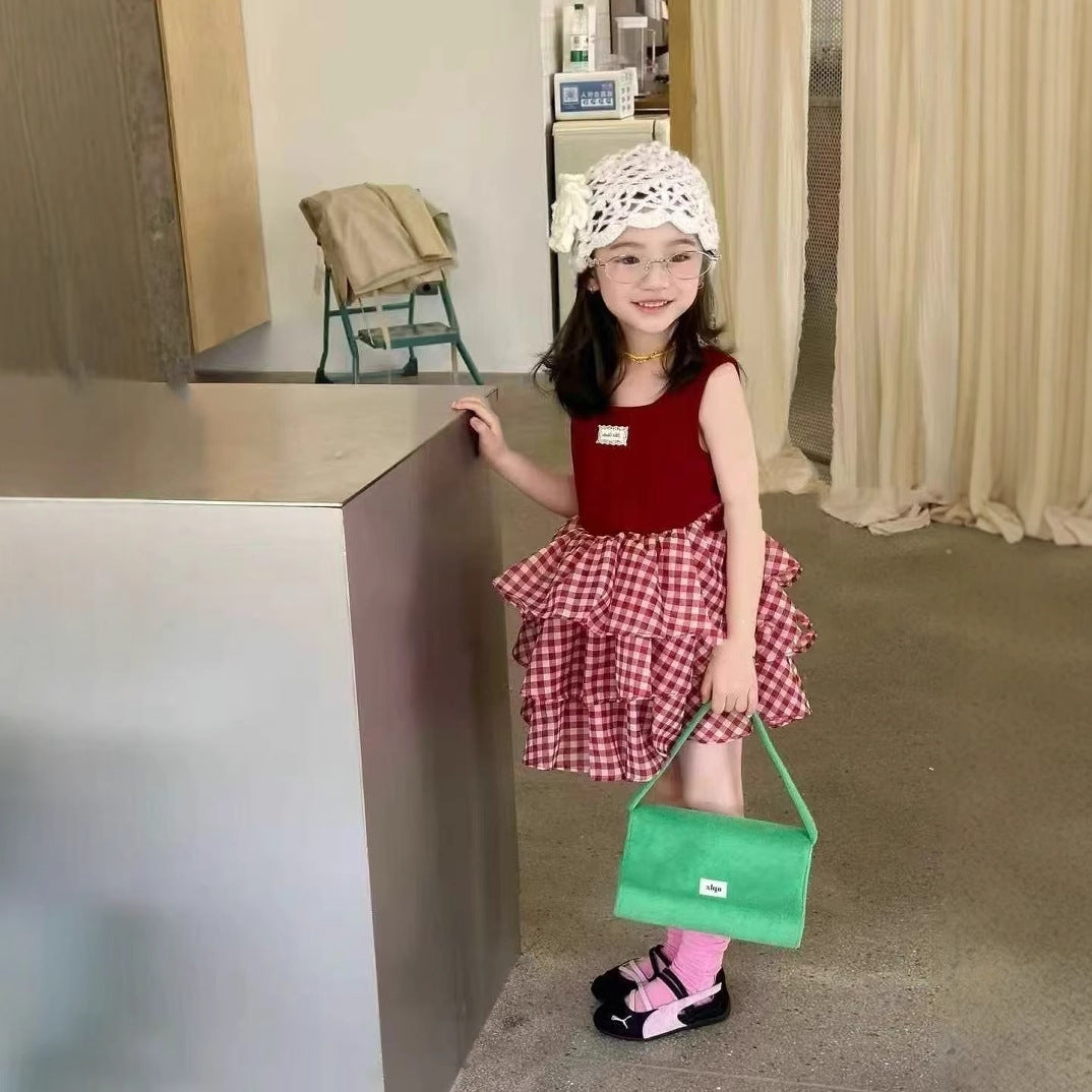 Girls Checked Cotton A-Line Dress