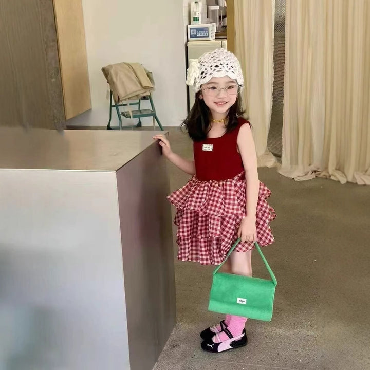 Girls Checked Cotton A-Line Dress