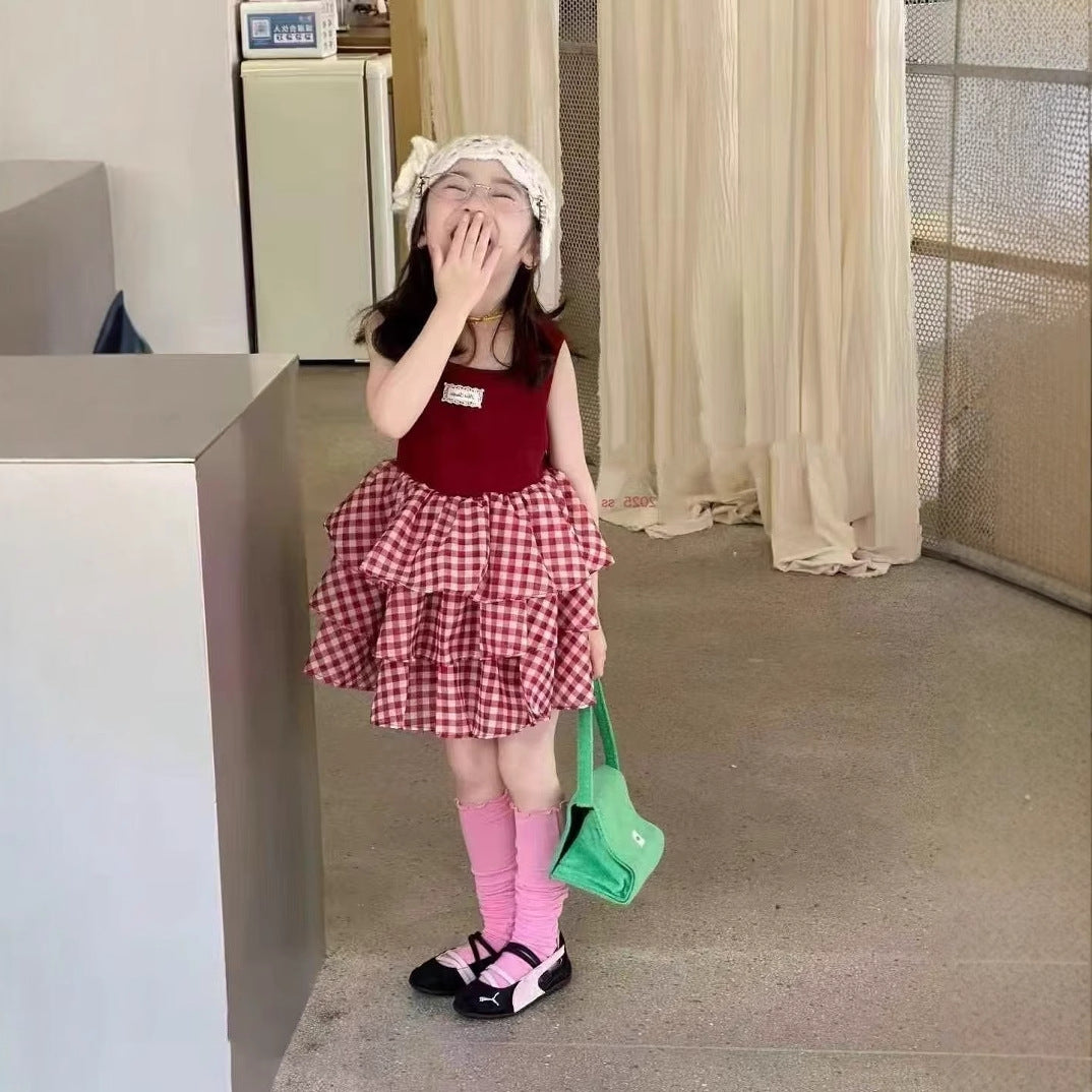 Girls Checked Cotton A-Line Dress