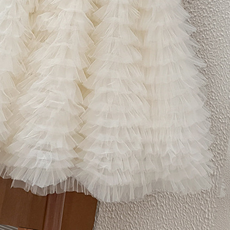 Girls Embellished Round Neck Ruffles A-Line Dress