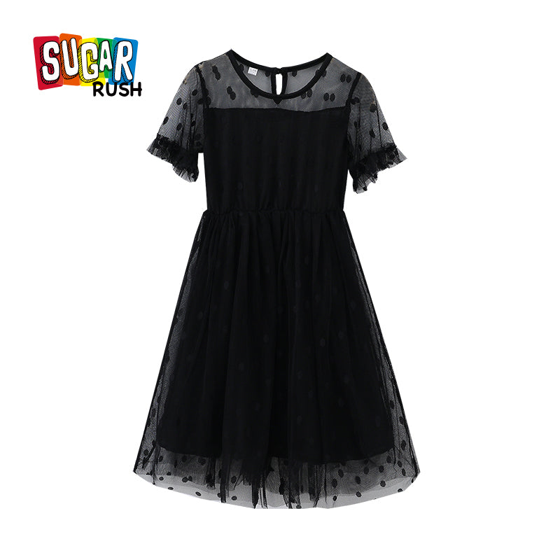 Girls Black Self Design Fit & Flare Dress