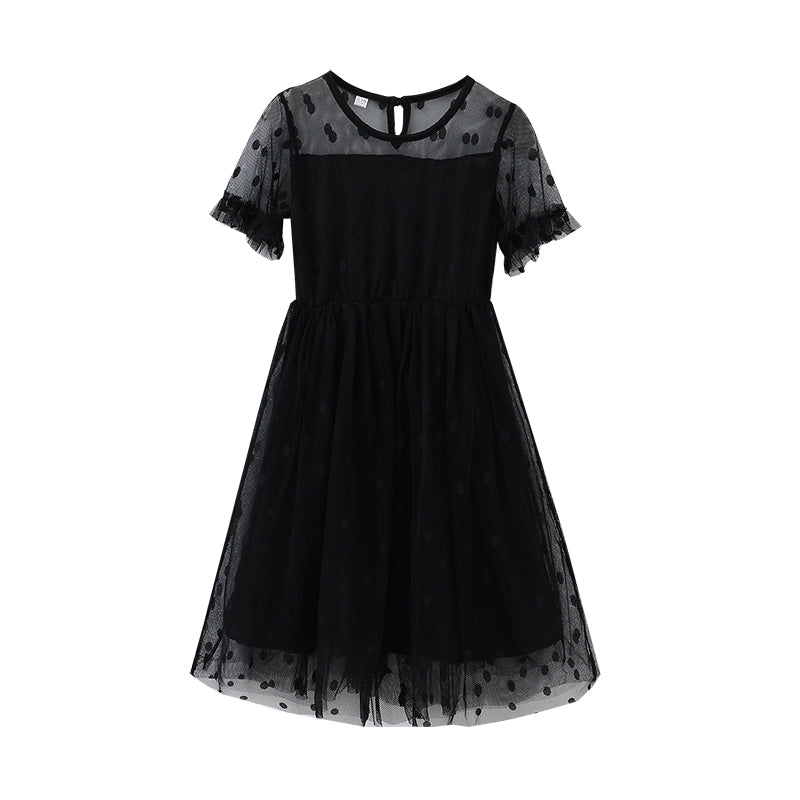 Girls Black Self Design Fit & Flare Dress