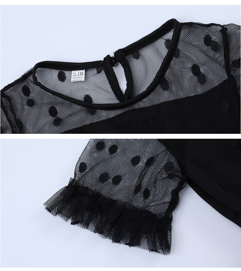 Girls Black Self Design Fit & Flare Dress