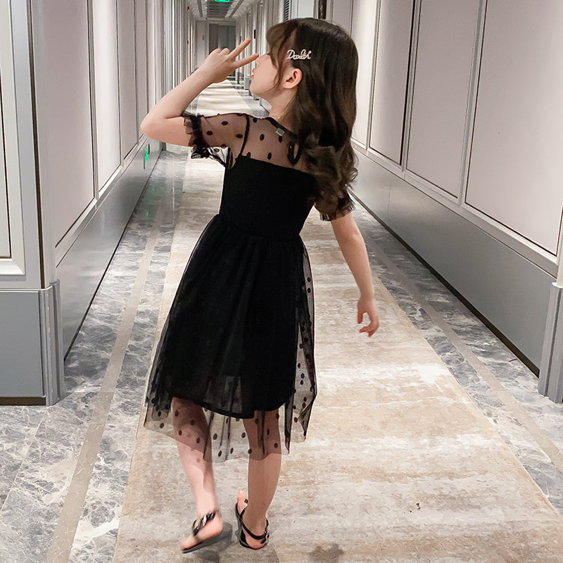 Girls Black Self Design Fit & Flare Dress