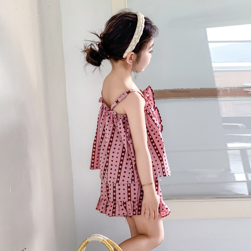 Girls Pink & Maroon Printed Top with Shorts