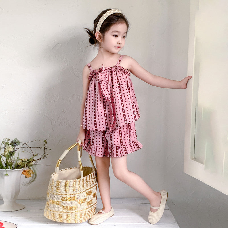 Girls Pink & Maroon Printed Top with Shorts