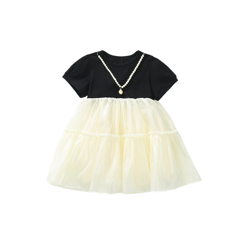 Girls Embellished Colourblocked Layered Fit & Flare Dress