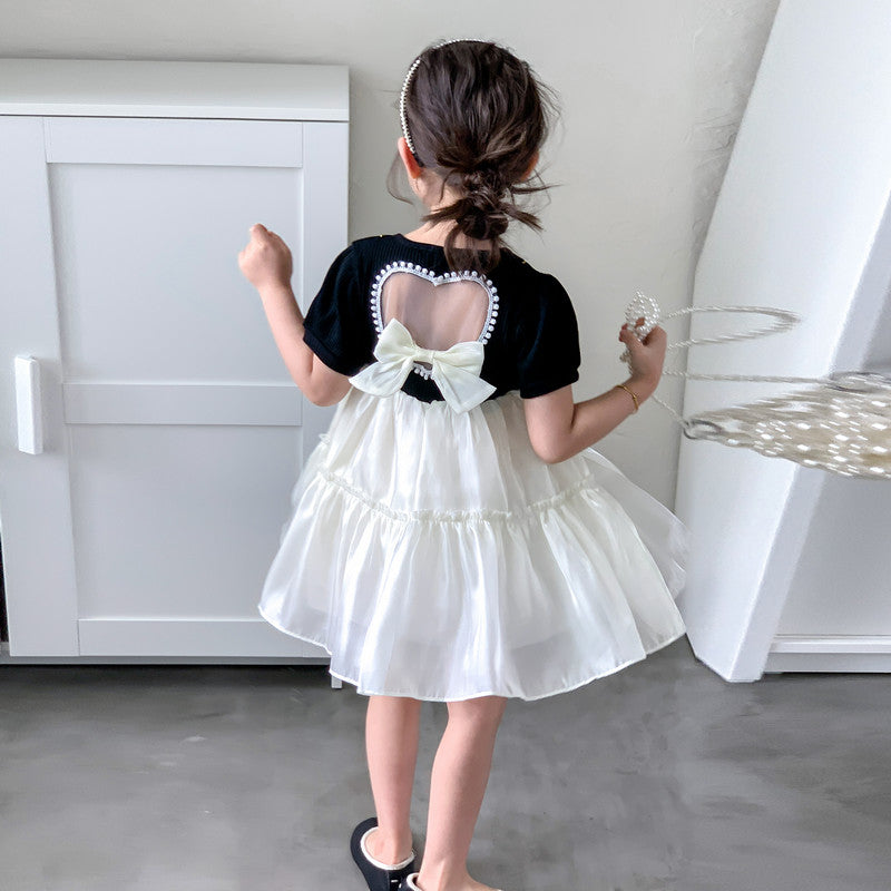Girls Embellished Colourblocked Layered Fit & Flare Dress