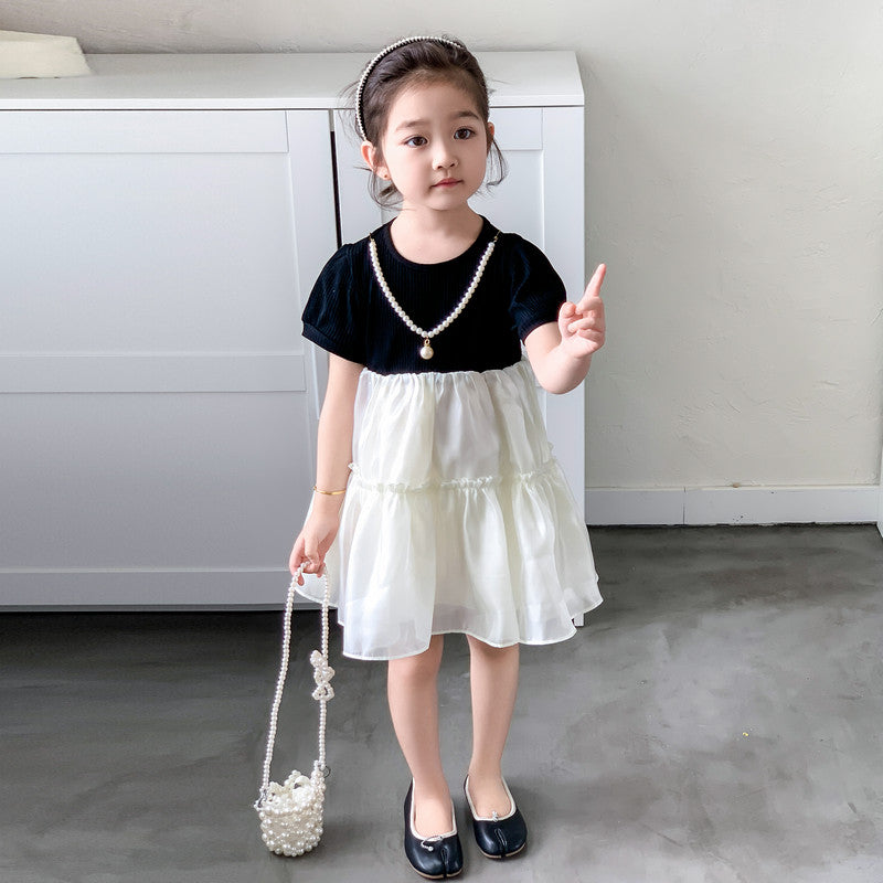 Girls Embellished Colourblocked Layered Fit & Flare Dress