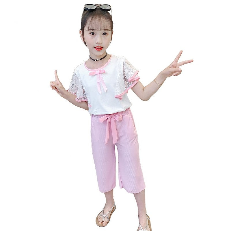 Girls Round Neck Short Sleeves Top with Shorts