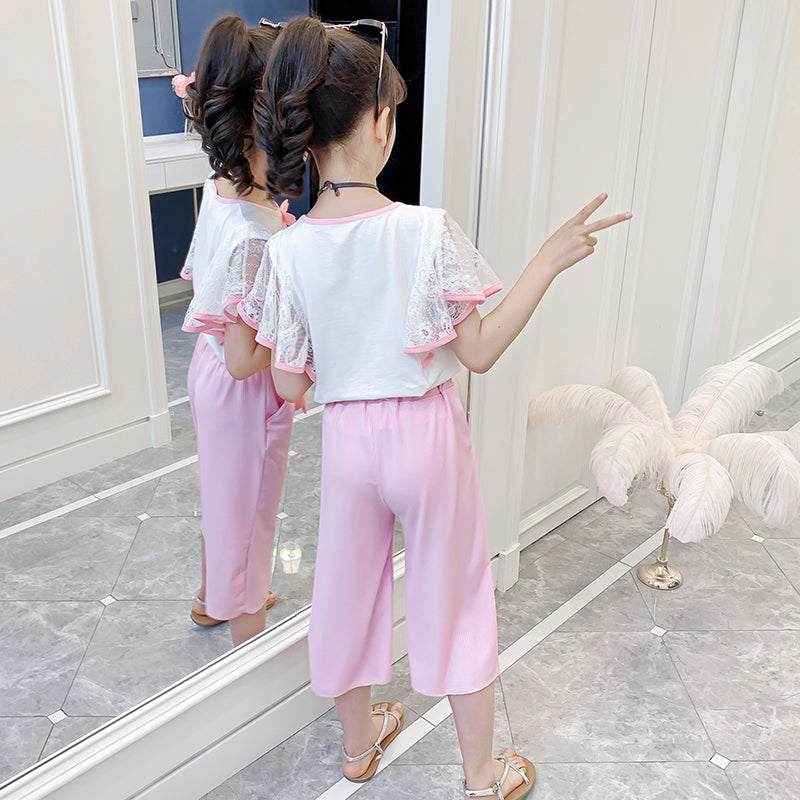 Girls Round Neck Short Sleeves Top with Shorts