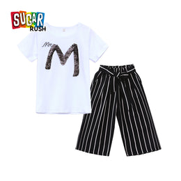 Girls Blue Typography Printed Top with Palazzos