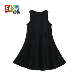 Black Girld Round Neck Sleeveless Fit & Flare Cotton Midi Dress