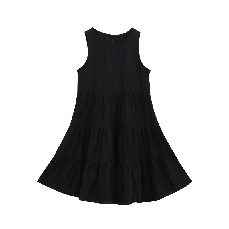 Black Girld Round Neck Sleeveless Fit & Flare Cotton Midi Dress