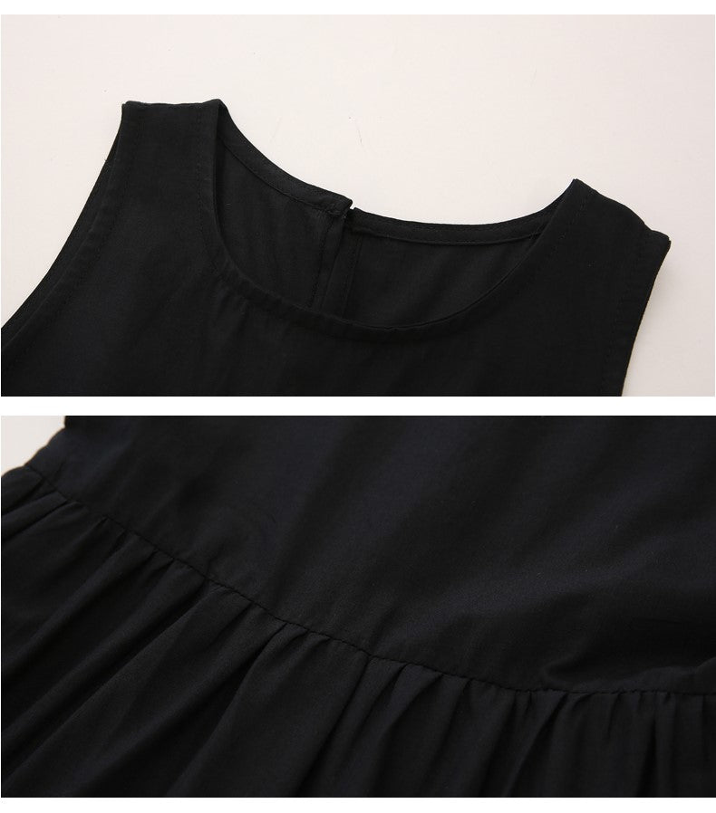 Black Girld Round Neck Sleeveless Fit & Flare Cotton Midi Dress