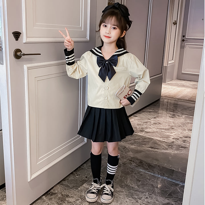 Girls Colourblocked Top with Skirt