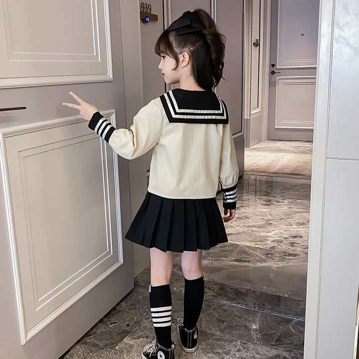 Girls Colourblocked Top with Skirt