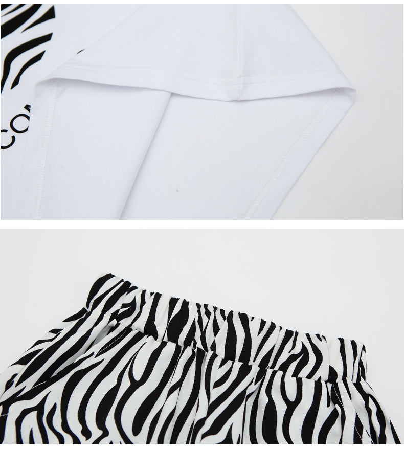 Girls White Abstract Printed Pure Cotton T-shirt With Pyjamas