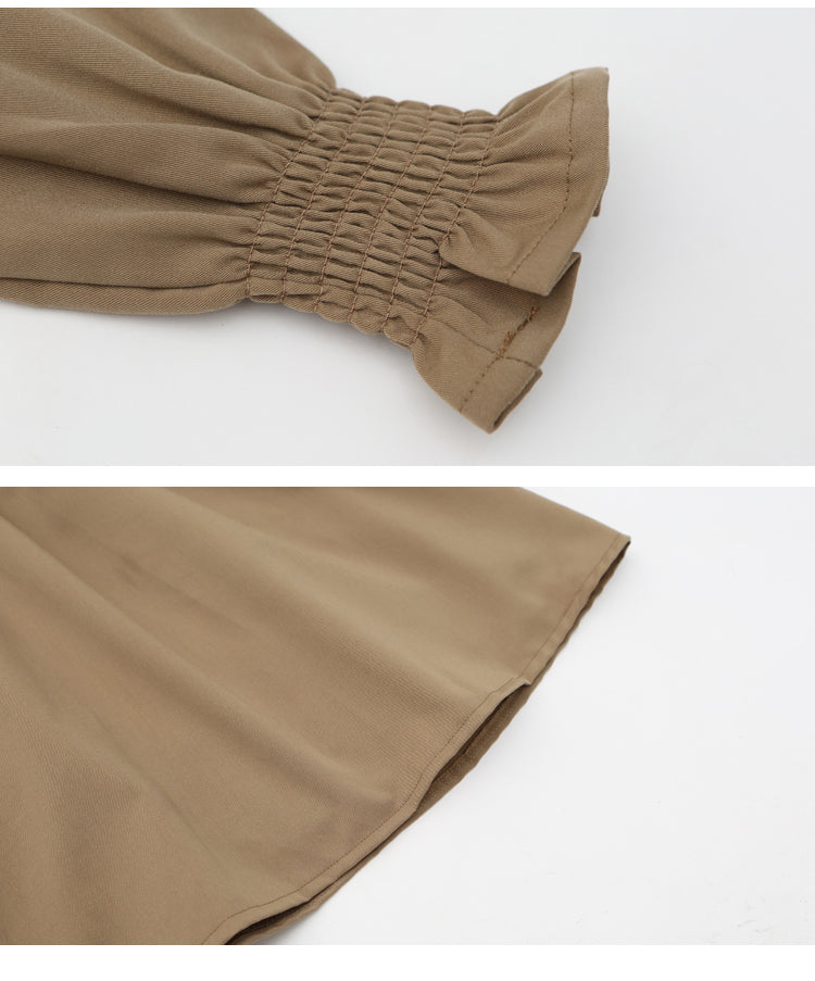 Khaki Smocked A-Line Maxi Dress