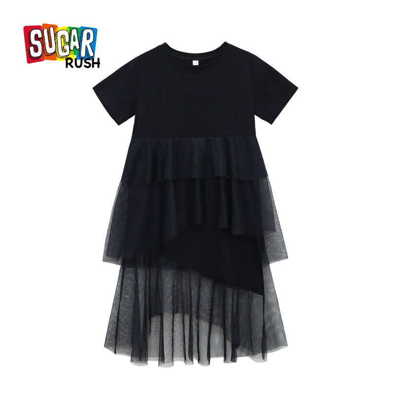 Black Cotton Layered Flared Fit & Flare Maxi Dress