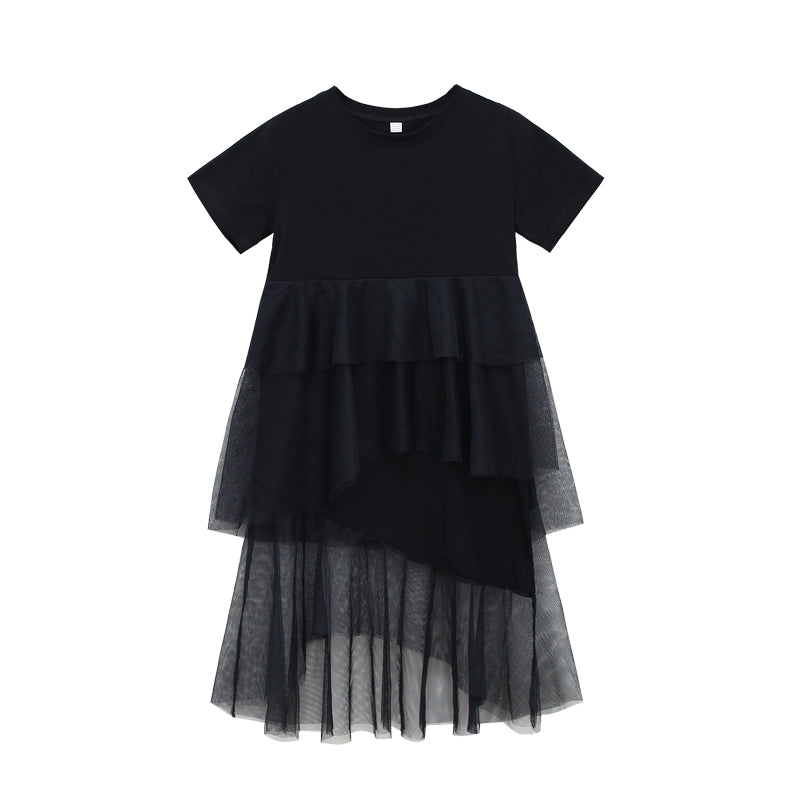 Black Cotton Layered Flared Fit & Flare Maxi Dress