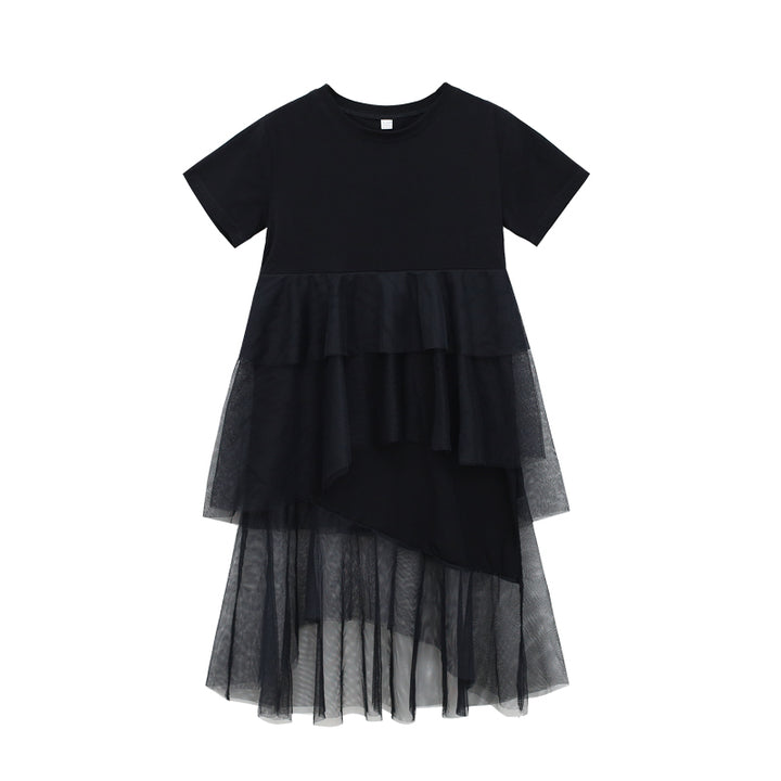 Black Cotton Layered Flared Fit & Flare Maxi Dress