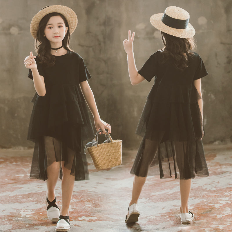 Black Cotton Layered Flared Fit & Flare Maxi Dress