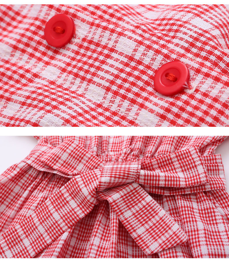 Girls Pink Checked Extended Sleeves Cotton Shirt Dress