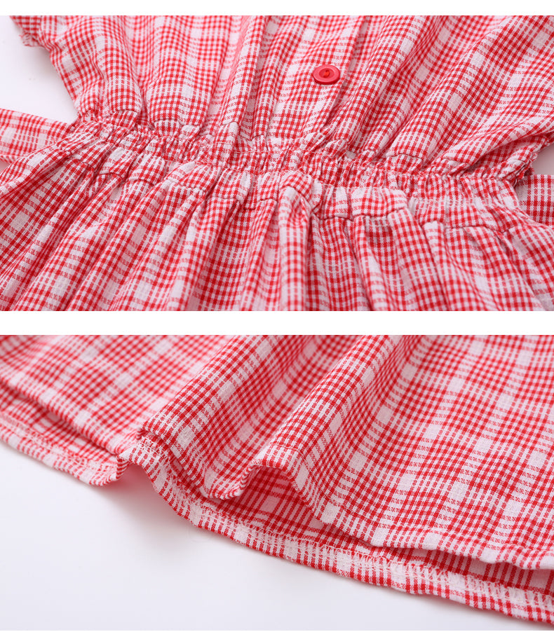 Girls Pink Checked Extended Sleeves Cotton Shirt Dress