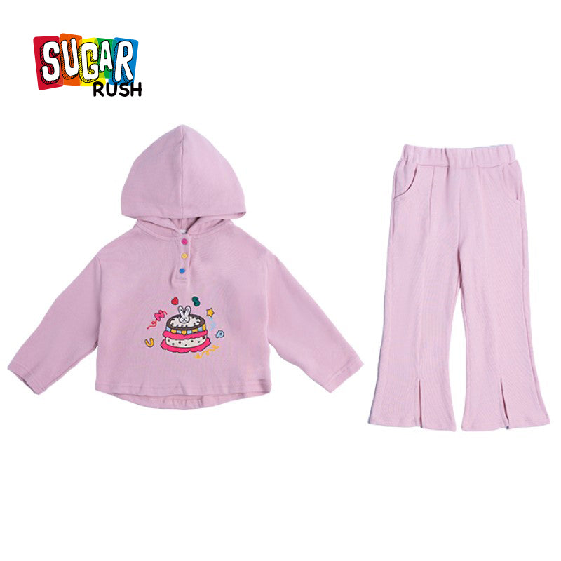 Girls Pink Printed Pure Cotton Pullover With Palazzos