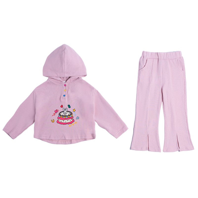Girls Pink Printed Pure Cotton Pullover With Palazzos