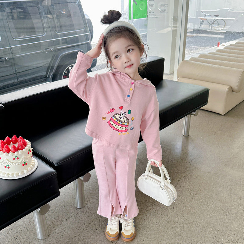 Girls Pink Printed Pure Cotton Pullover With Palazzos