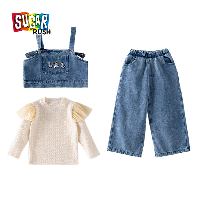 Girls Blue Pure Cotton Top With Trousers