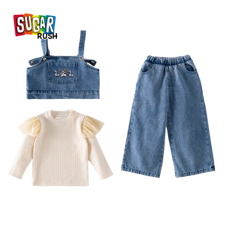 Girls Blue Pure Cotton Top With Trousers