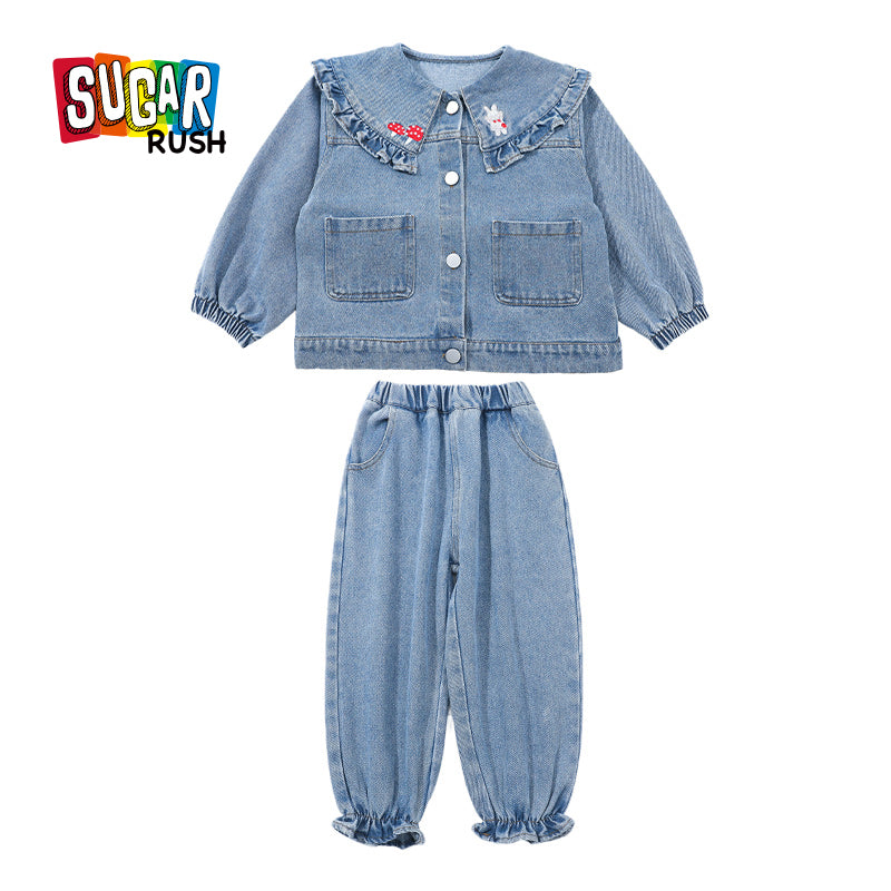 Infant Girls Blue Pure Cotton Denim Top with Trousers
