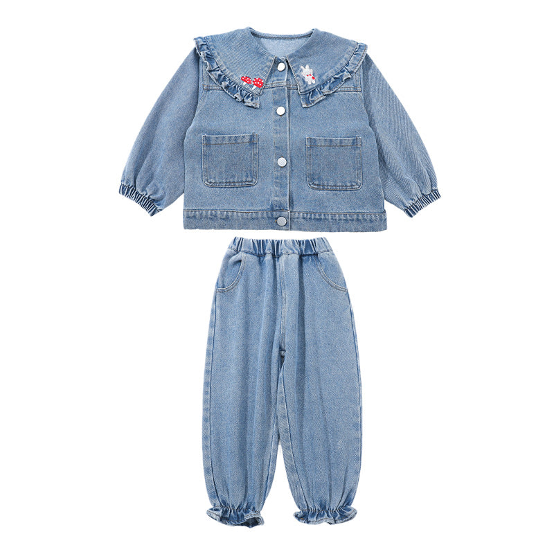 Infant Girls Blue Pure Cotton Denim Top with Trousers