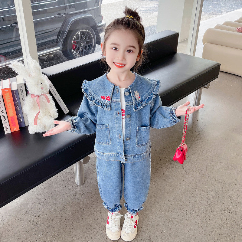 Infant Girls Blue Pure Cotton Denim Top with Trousers