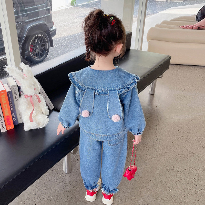 Infant Girls Blue Pure Cotton Denim Top with Trousers