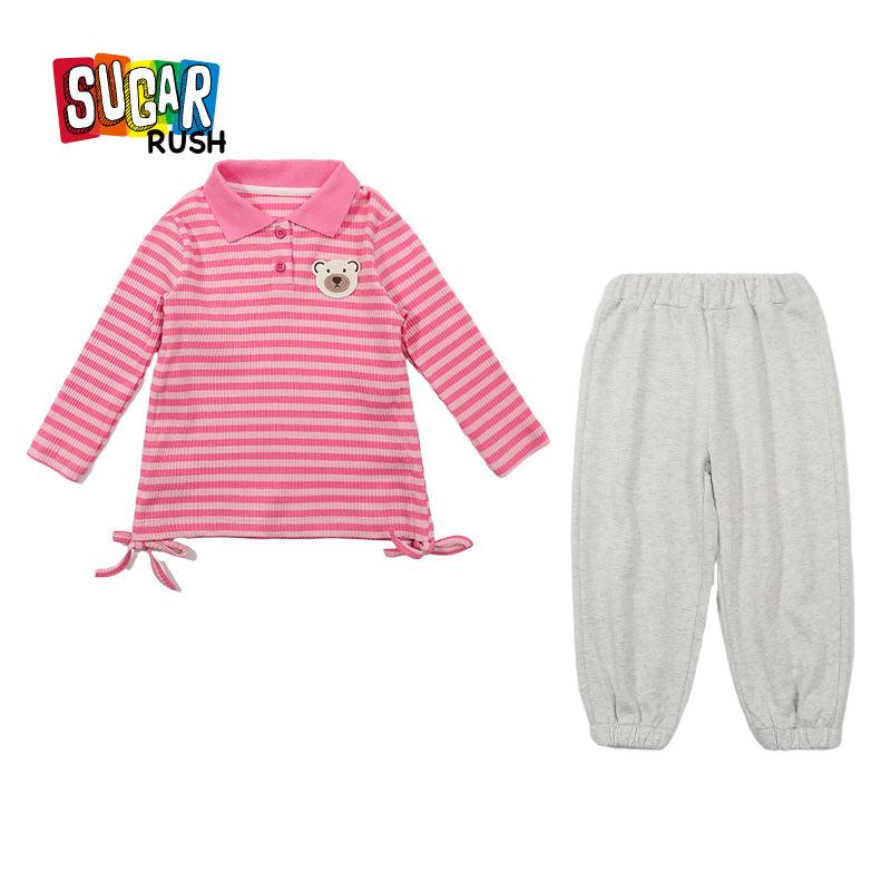 Girls Pink Striped Top With Joggers