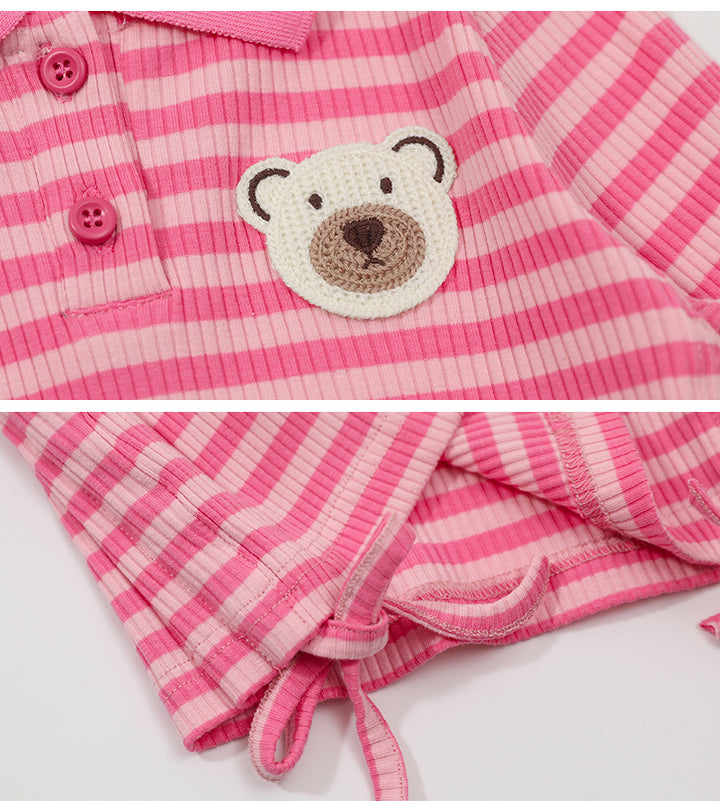Girls Pink Striped Top With Joggers