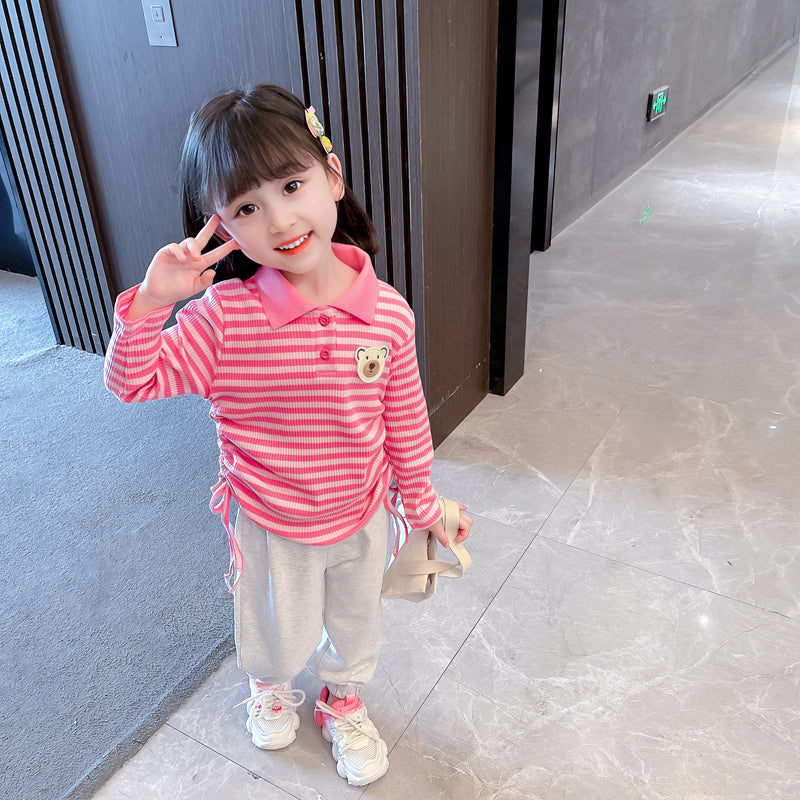 Girls Pink Striped Top With Joggers