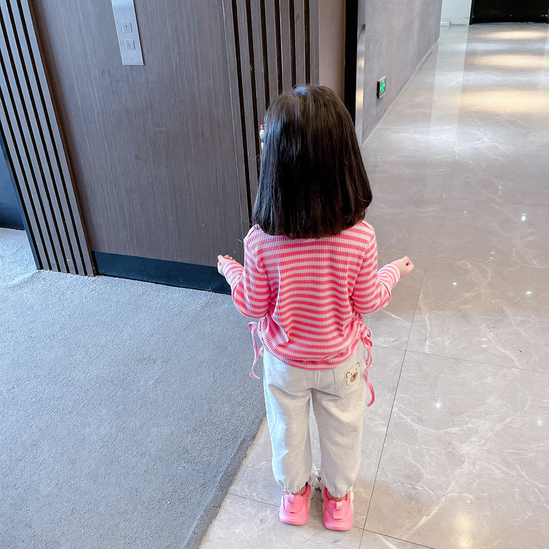 Girls Pink Striped Top With Joggers