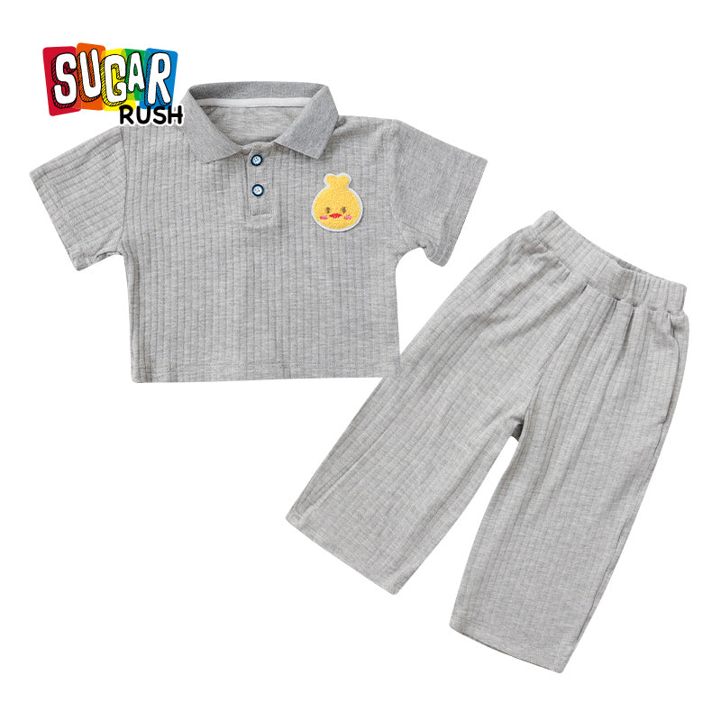 Infant Girls Grey Ribbed Pure Cotton T-shirt with Pyjamas