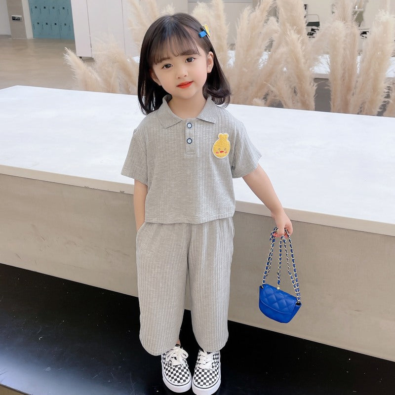 Infant Girls Grey Ribbed Pure Cotton T-shirt with Pyjamas